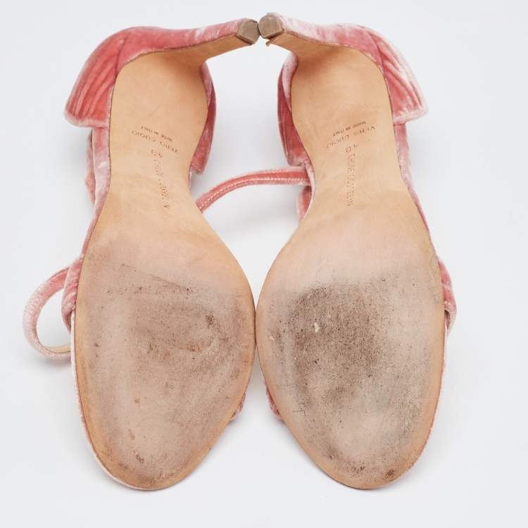 Pre Owned Chloé Pink Velvet Ankle Strap Sandals Size 40