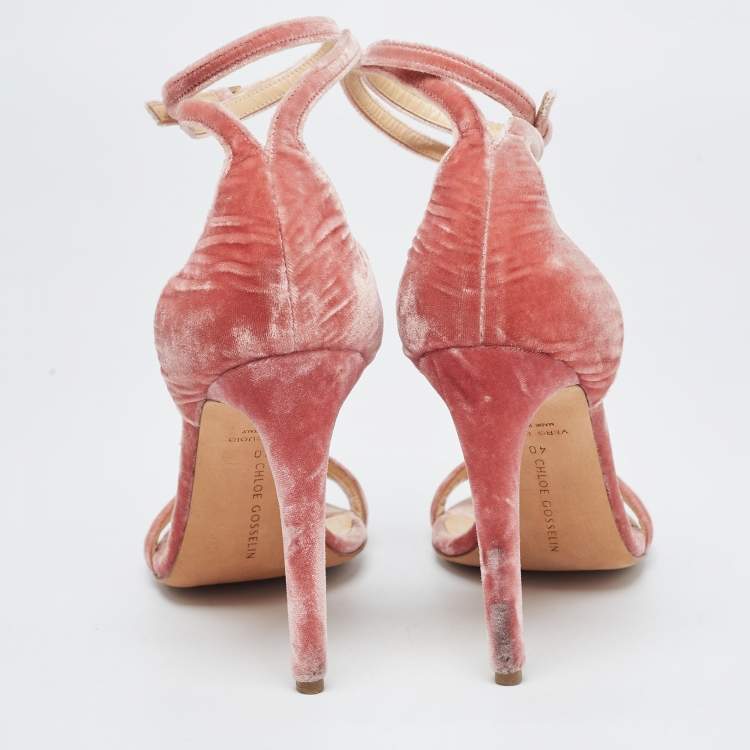 Pre Owned Chloé Pink Velvet Ankle Strap Sandals Size 40