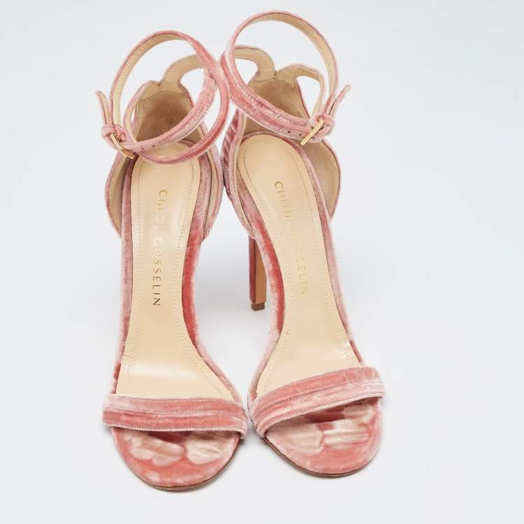 Pre Owned Chloé Pink Velvet Ankle Strap Sandals Size 40