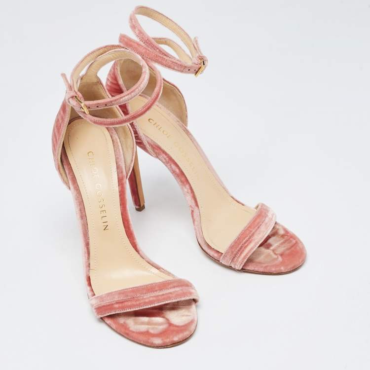 Pre Owned Chloé Pink Velvet Ankle Strap Sandals Size 40