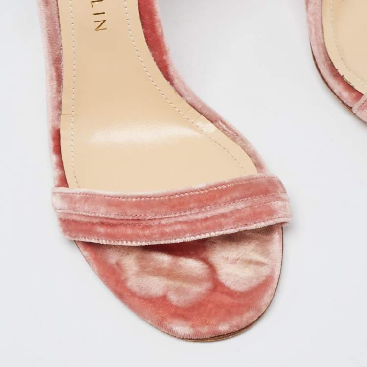 Pre Owned Chloé Pink Velvet Ankle Strap Sandals Size 40
