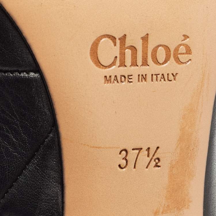 Pre Owned Chloe Black Leather Harper Peep Toe Ankle Wrap Booties Size 37.5