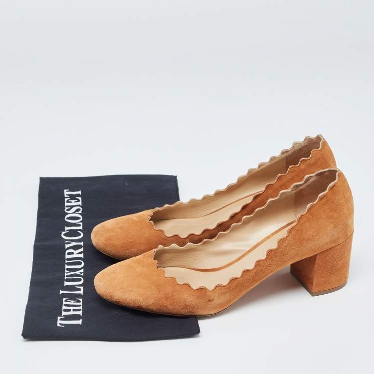 Pre Owned Chloe Brown Suede Laurena Scalloped Pumps Size 37
