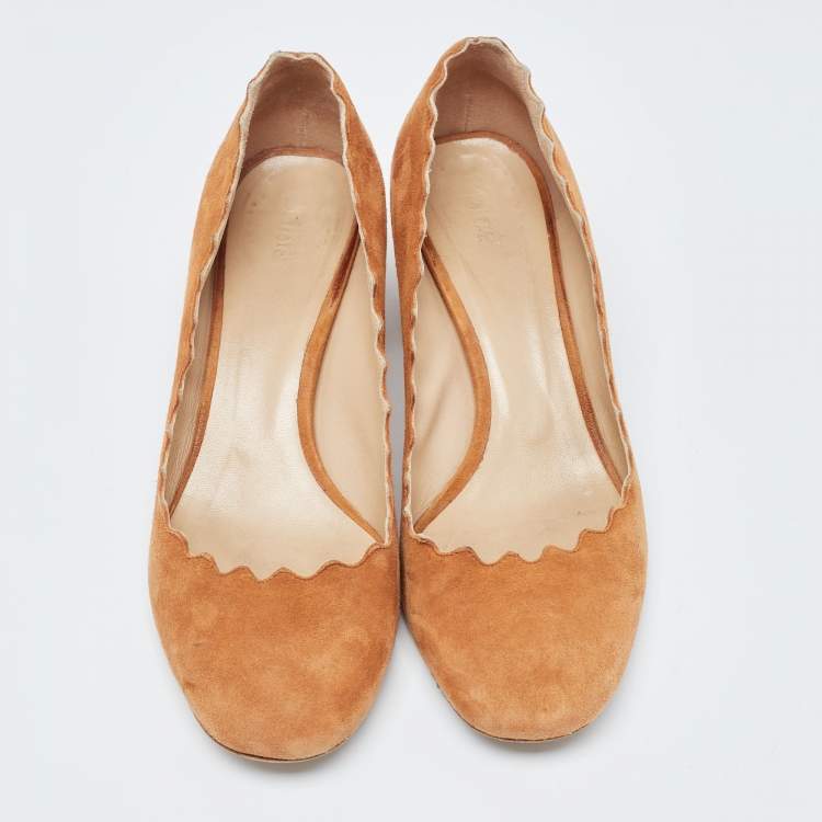 Pre Owned Chloe Brown Suede Laurena Scalloped Pumps Size 37