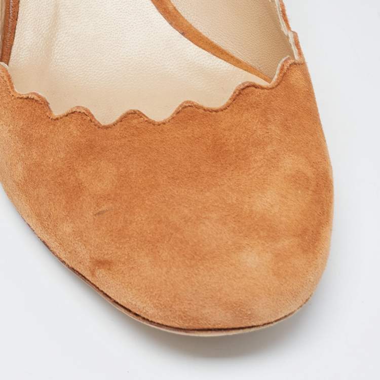 Pre Owned Chloe Brown Suede Laurena Scalloped Pumps Size 37