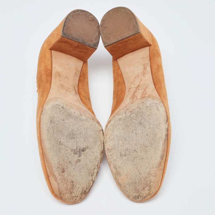 Pre Owned Chloe Brown Suede Laurena Scalloped Pumps Size 37