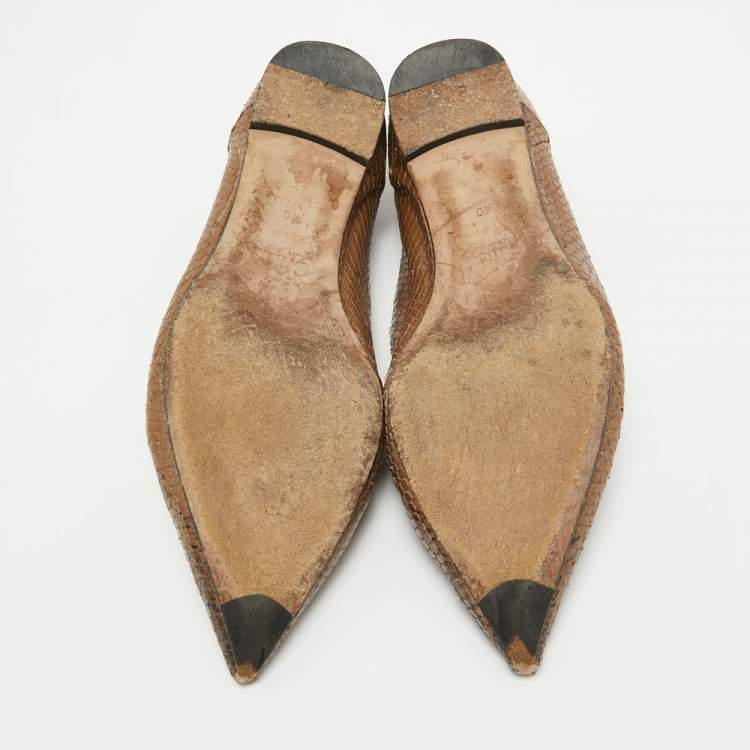 Pre Owned Chloe Two Tone Scalloped Embossed Python Pointed Toe Ballet Flats Size 40