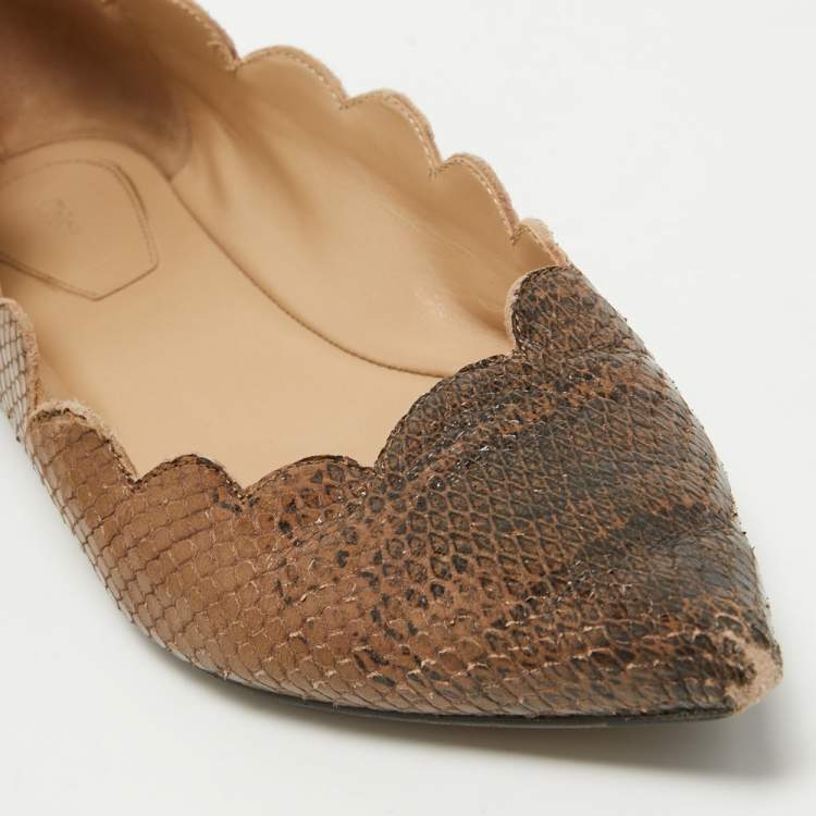 Pre Owned Chloe Two Tone Scalloped Embossed Python Pointed Toe Ballet Flats Size 40