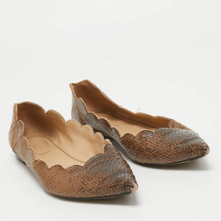 Pre Owned Chloe Two Tone Scalloped Embossed Python Pointed Toe Ballet Flats Size 40