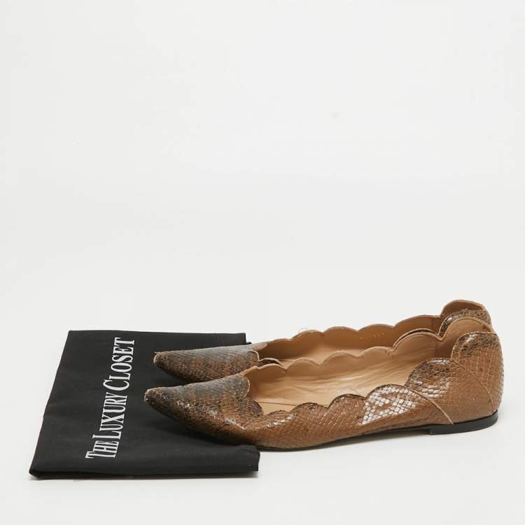 Pre Owned Chloe Two Tone Scalloped Embossed Python Pointed Toe Ballet Flats Size 40