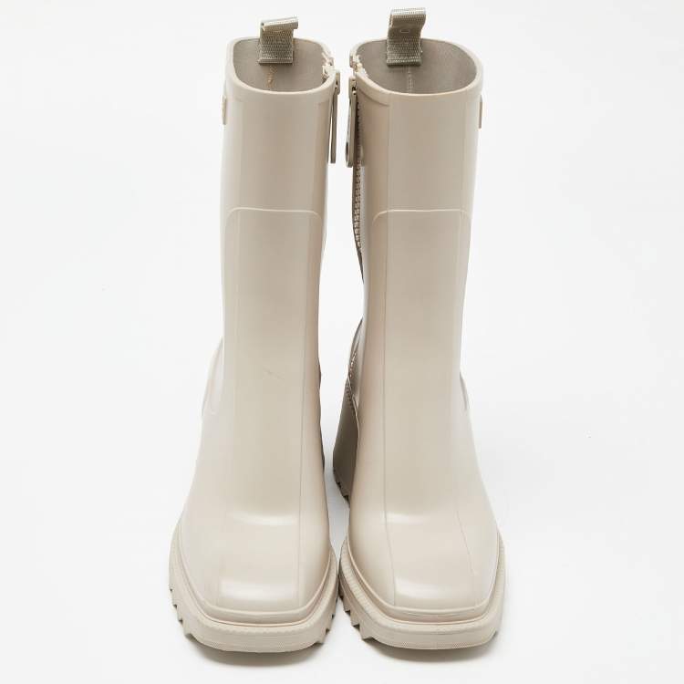 Pre Owned Chloe Cream Rubber Betty Mid Calf Rain Boots Size 38