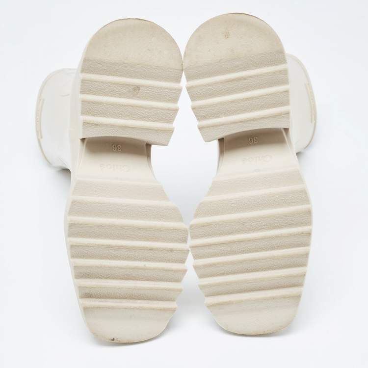 Pre Owned Chloé Cream Rubber Iuhnr Ankle Boots Size 36