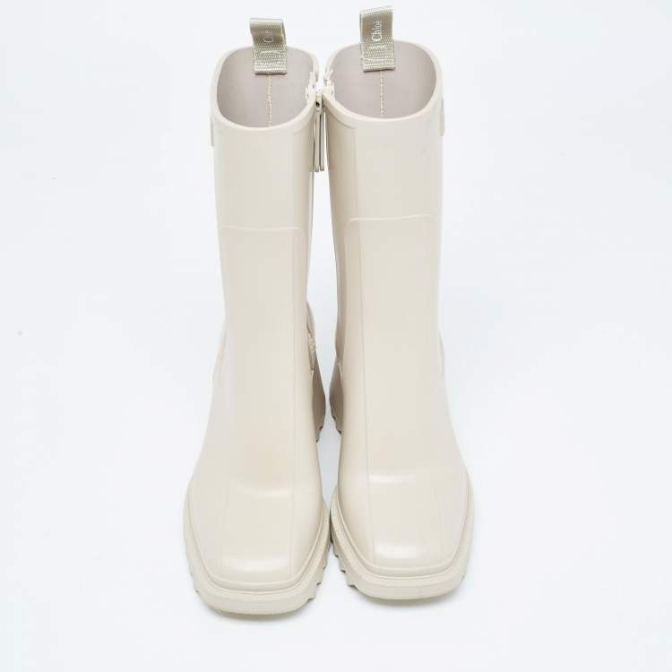 Pre Owned Chloé Cream Rubber Iuhnr Ankle Boots Size 36