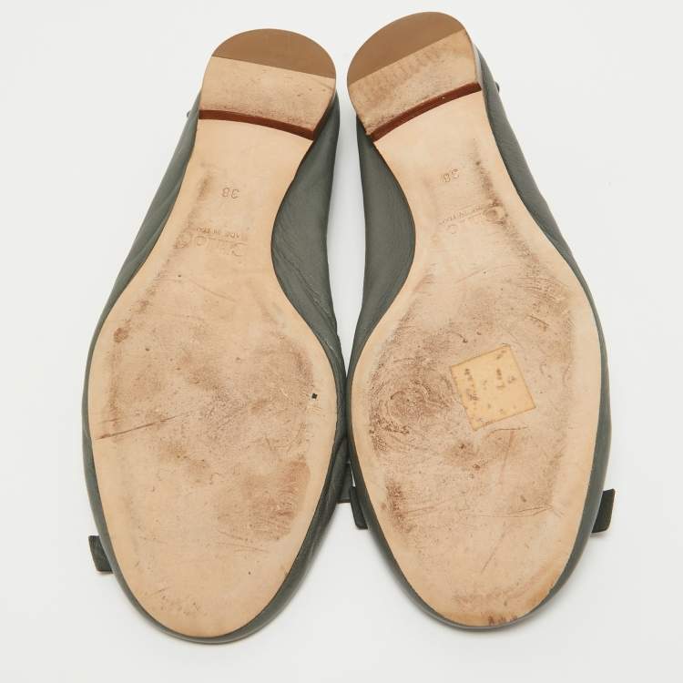 Pre Owned Chloe Grey Leather Knotted Chain Bow Ballet Flats Size 38