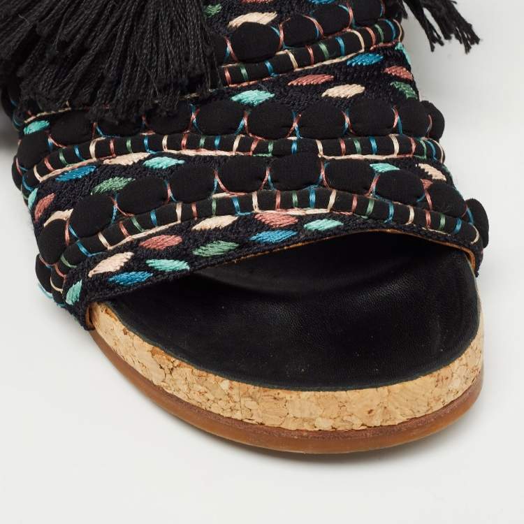 Pre Owned Chloe Multicolor Canvas Flat Slides Size 37 