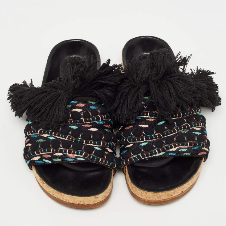Pre Owned Chloe Multicolor Canvas Flat Slides Size 37 
