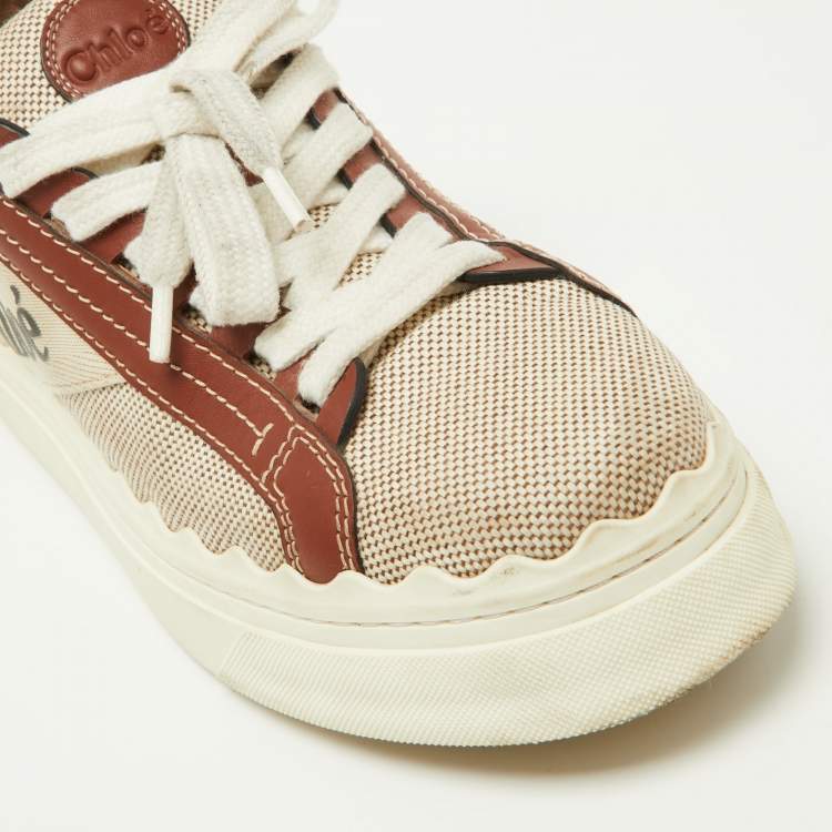 Pre Owned Chloe Brown/Beige Canvas and Leather Lauren Sneakers Size 39