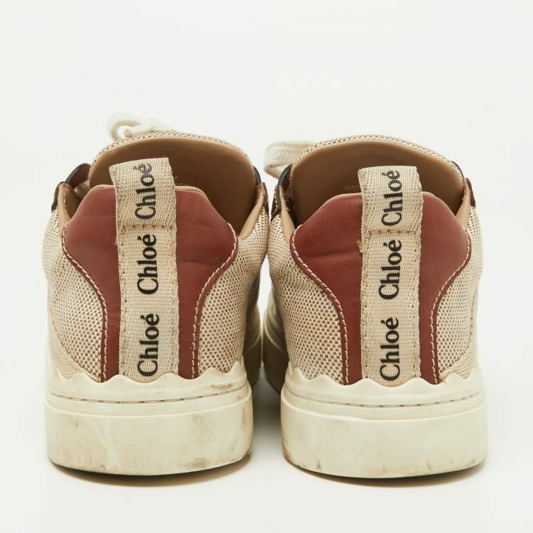 Pre Owned Chloe Brown/Beige Canvas and Leather Lauren Sneakers Size 39