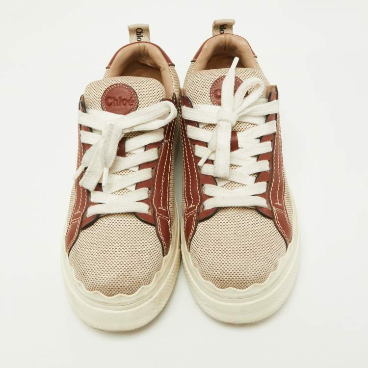 Pre Owned Chloe Brown/Beige Canvas and Leather Lauren Sneakers Size 39