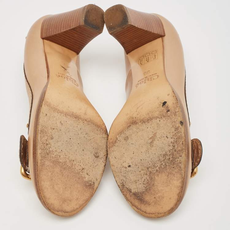 Pre Owned Chloe Metallic Gold Leather Buckle Pumps Size 36
