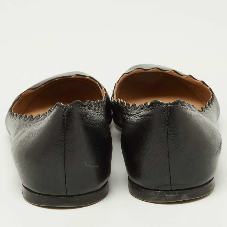 Pre Owned Chloe Black Scalloped Leather Lauren Ballet Flats Size 38.5