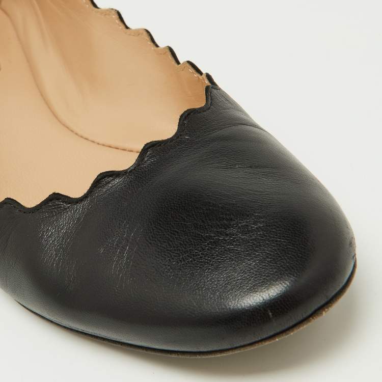 Pre Owned Chloe Black Scalloped Leather Lauren Ballet Flats Size 38.5