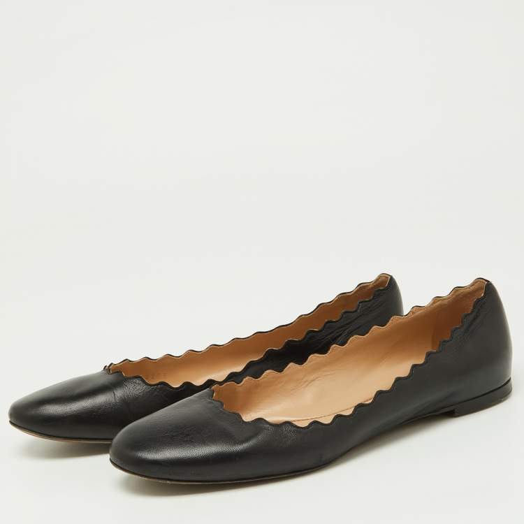 Pre Owned Chloe Black Scalloped Leather Lauren Ballet Flats Size 38.5