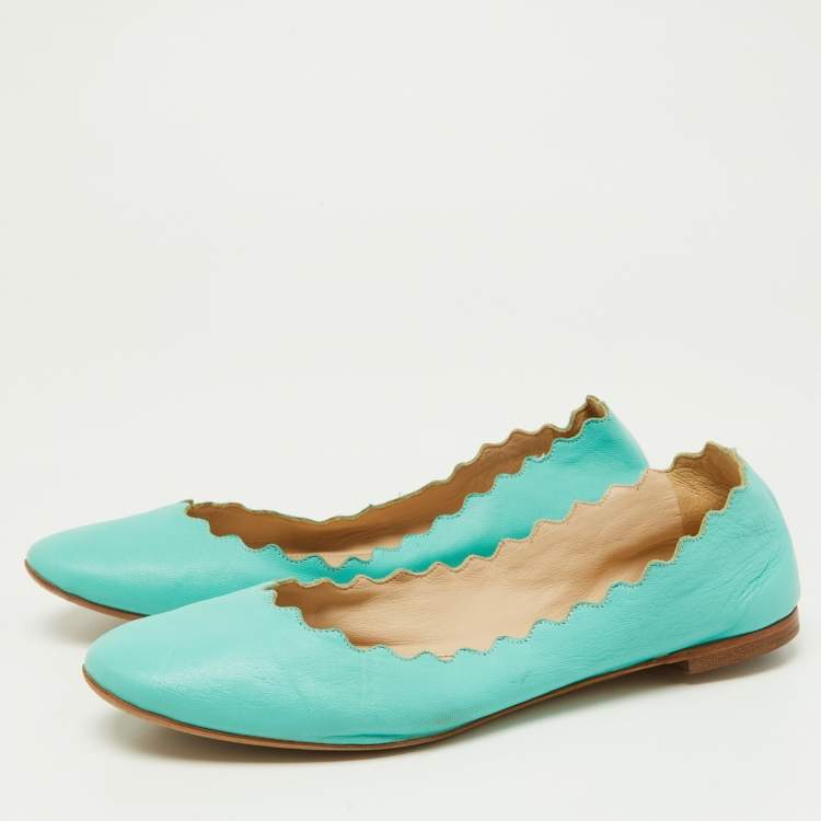 Pre Owned Chloe Green Scalloped Leather Lauren Ballet Flats Size 37
