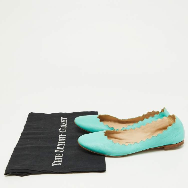Pre Owned Chloe Green Scalloped Leather Lauren Ballet Flats Size 37