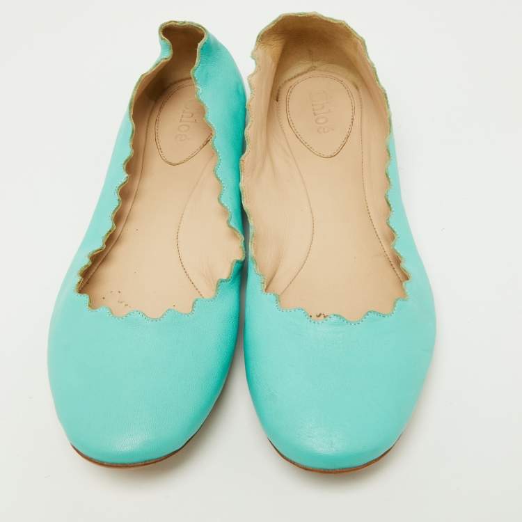 Pre Owned Chloe Green Scalloped Leather Lauren Ballet Flats Size 37