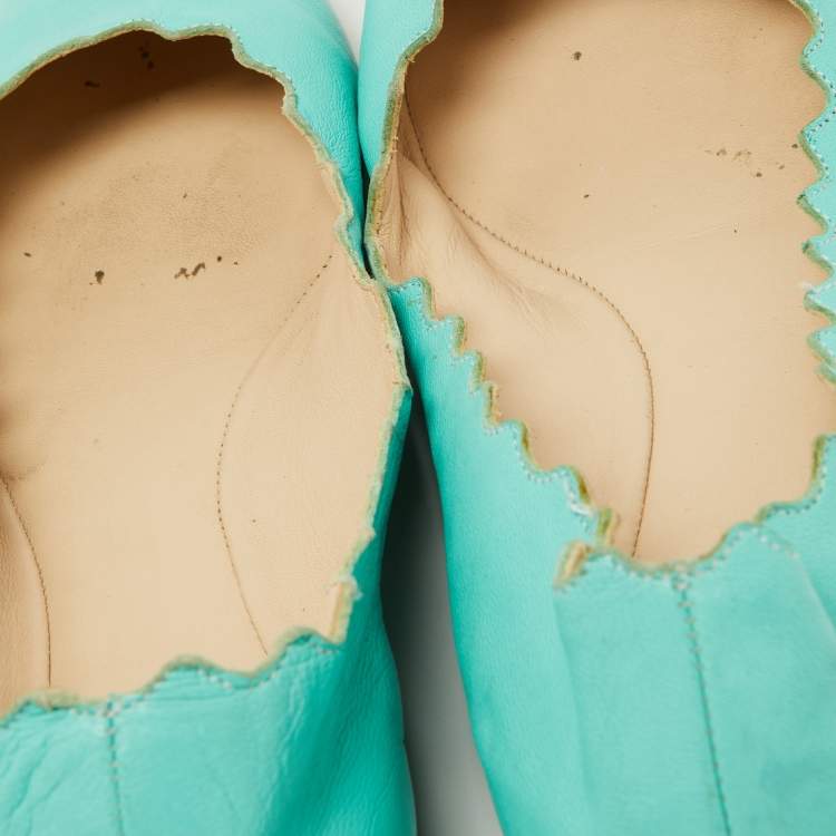 Pre Owned Chloe Green Scalloped Leather Lauren Ballet Flats Size 37