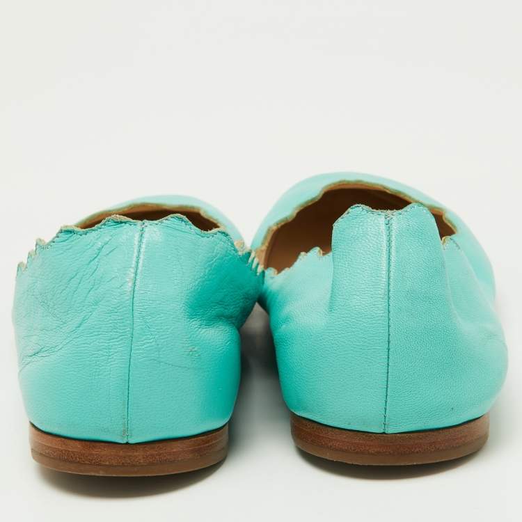 Pre Owned Chloe Green Scalloped Leather Lauren Ballet Flats Size 37