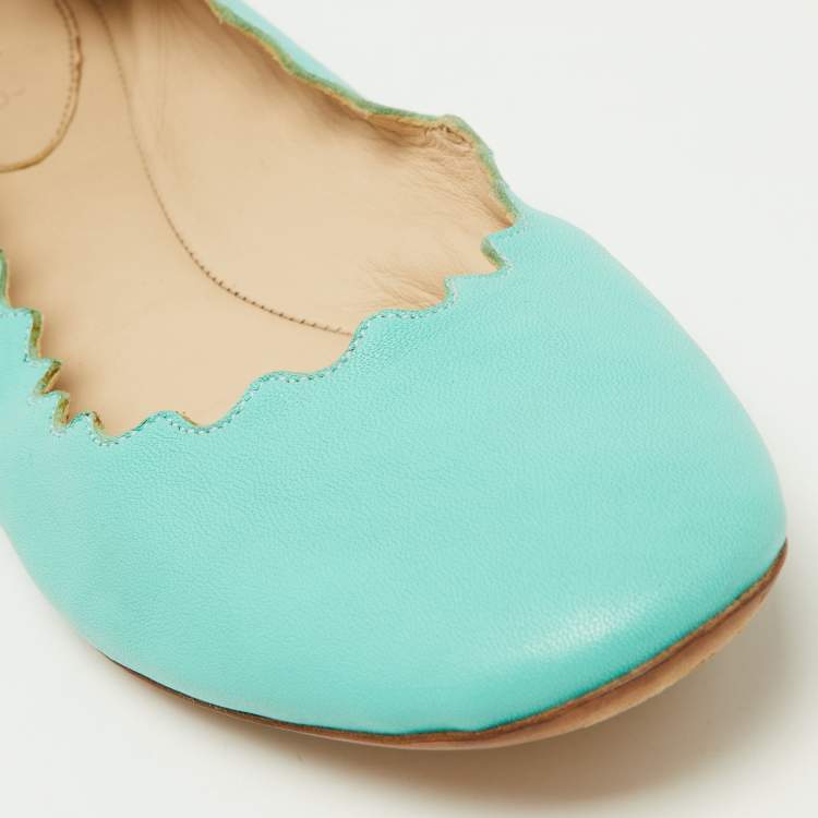 Pre Owned Chloe Green Scalloped Leather Lauren Ballet Flats Size 37