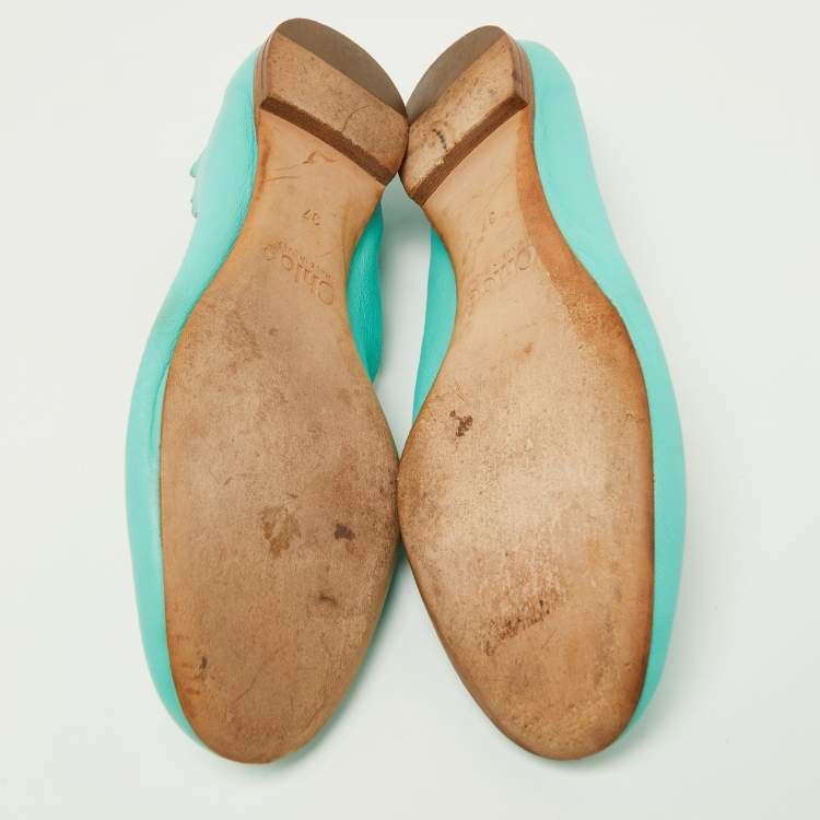 Pre Owned Chloe Green Scalloped Leather Lauren Ballet Flats Size 37