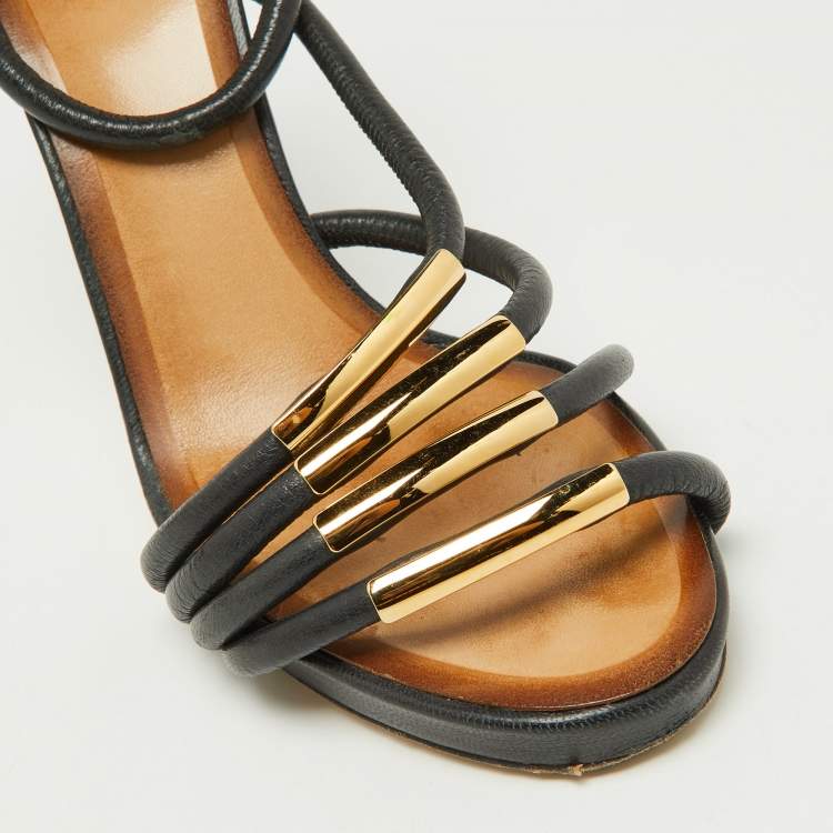 Pre Owned Chloe Black Leather Strappy Ankle Strap Sandals Size 38