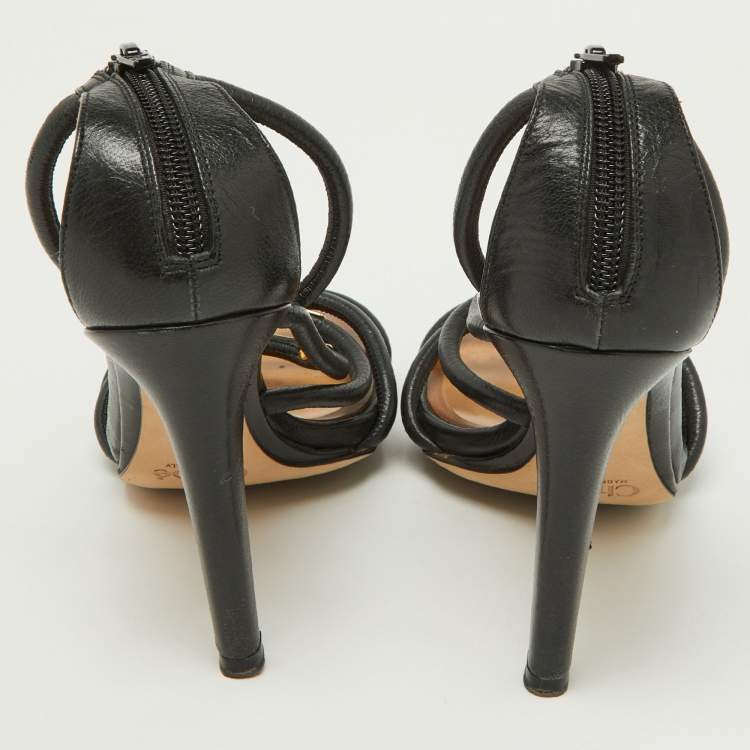 Pre Owned Chloe Black Leather Strappy Ankle Strap Sandals Size 38