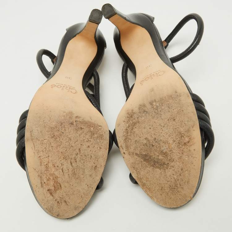 Pre Owned Chloe Black Leather Strappy Ankle Strap Sandals Size 38