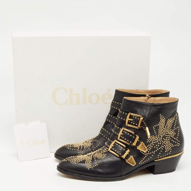 مملوكة مسبقًا Chloe Black Leather Susanna Ankle Boots Size 39.5