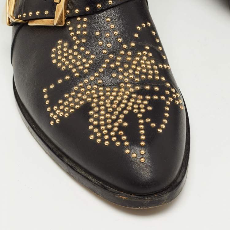 مملوكة مسبقًا Chloe Black Leather Susanna Ankle Boots Size 39.5