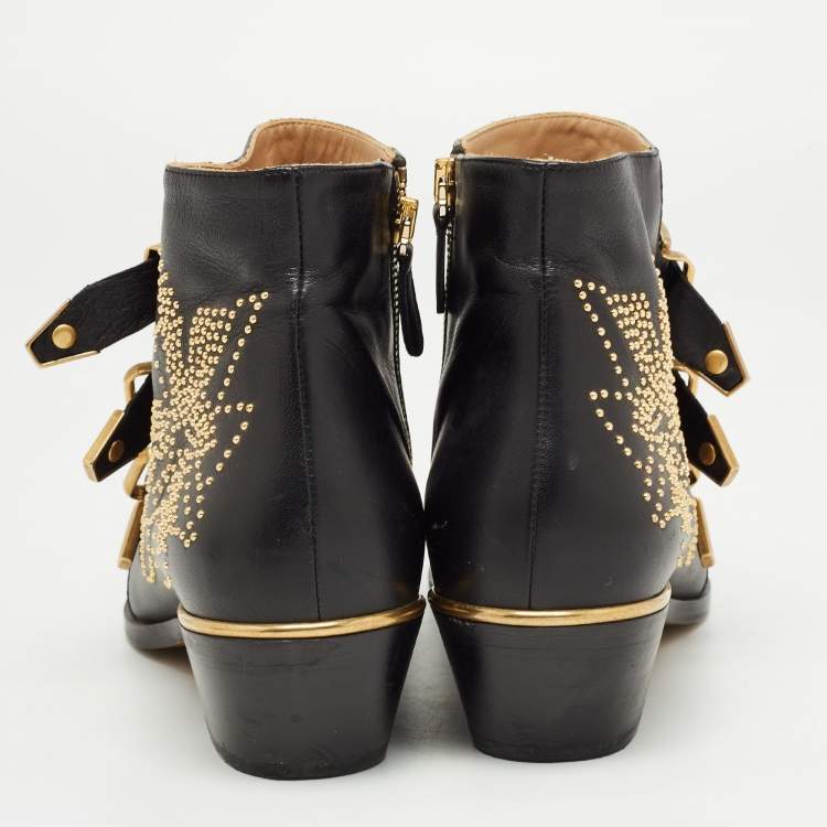 مملوكة مسبقًا Chloe Black Leather Susanna Ankle Boots Size 39.5