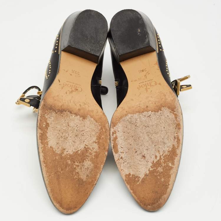 مملوكة مسبقًا Chloe Black Leather Susanna Ankle Boots Size 39.5