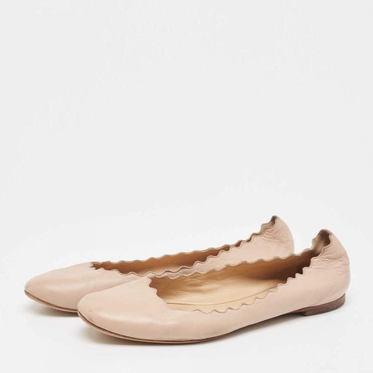 Pre Owned Chloe Beige Leather Laurena Scalloped Ballet Flats Size 38.5