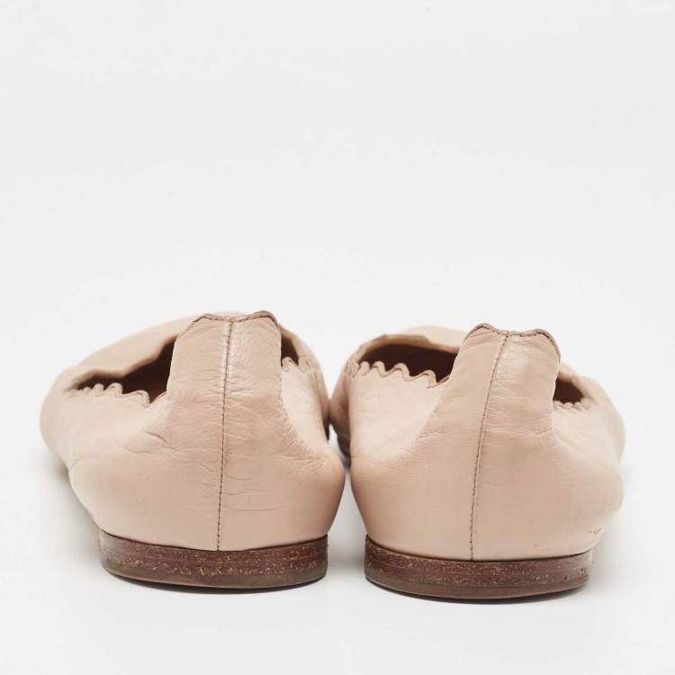 Pre Owned Chloe Beige Leather Laurena Scalloped Ballet Flats Size 38.5