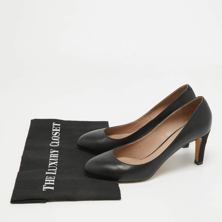Pre Owned Chloe Black Leather Round Toe Pumps Size 38