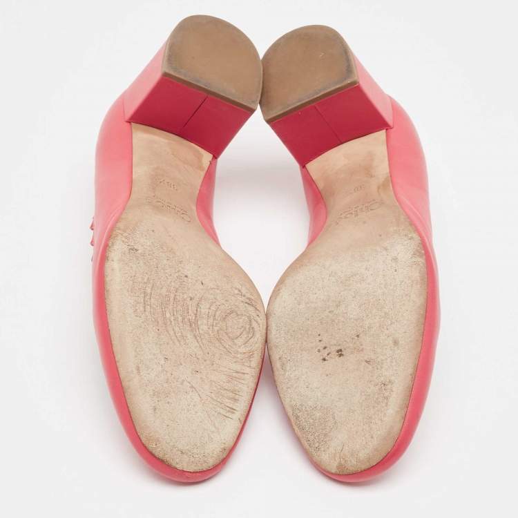 Pre Owned Chloe Coral Pink Scalloped Leather Lauren Block Heel Pumps Size 38.5