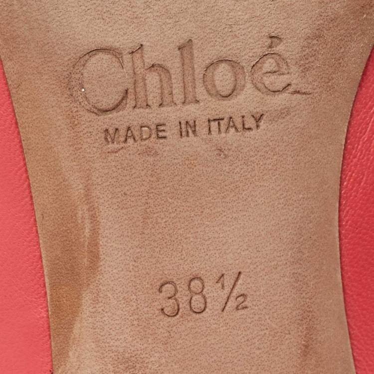 Pre Owned Chloe Coral Pink Scalloped Leather Lauren Block Heel Pumps Size 38.5