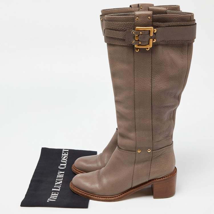 Pre Owned Chloe Beige Leather Knee Length Boots Size 37