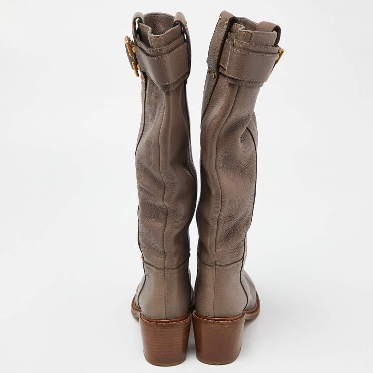 Pre Owned Chloe Beige Leather Knee Length Boots Size 37