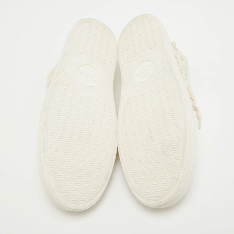 Pre Owned Chloe Cream Leather and Mesh Lauren Lace Up Sneakers Size 41