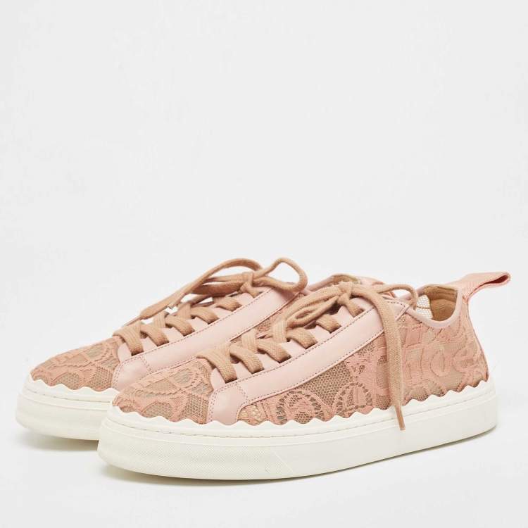 Pre Owned Chloe Pink Lace and Mesh Lauren  Lace Up Sneakers Size 41
